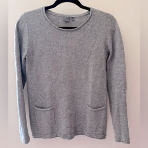 Vintage ADAGIO Grey Cashmere & Merino Wool Crew Neck Sweater w/ Pockets Sz 36